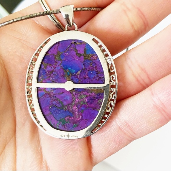 925 sterling silver Mojave purple turquoise pendant on 18” sterling chain - Picture 3 of 8